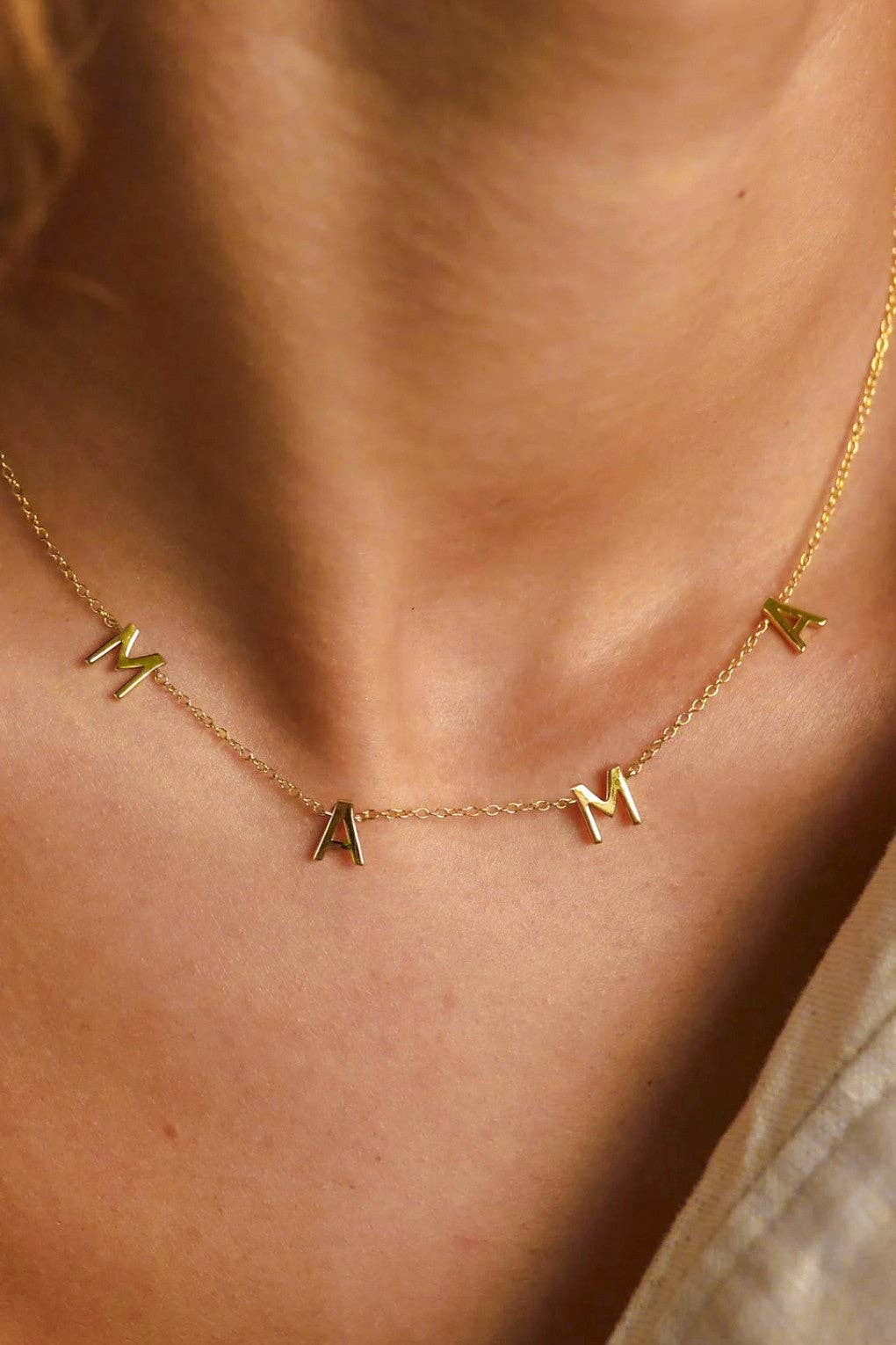 18K Gold PVD Plated Stainless Steel Mama Necklace
